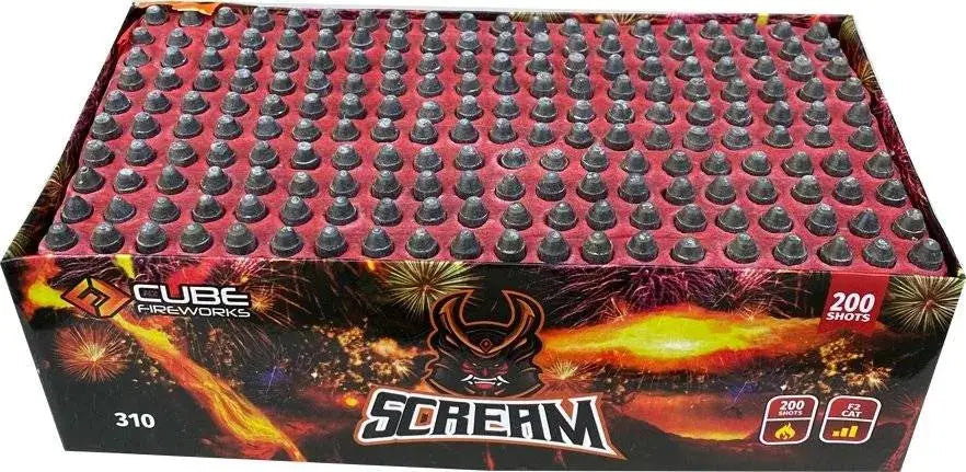 200 Shot Scream Missile cake firework by Cube Fireworks