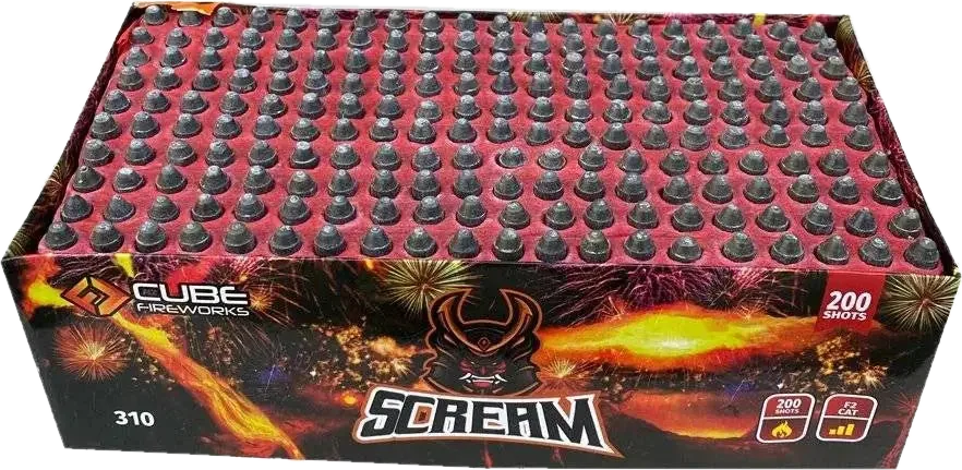 200 Shot Scream Missile cake firework by Cube Fireworks