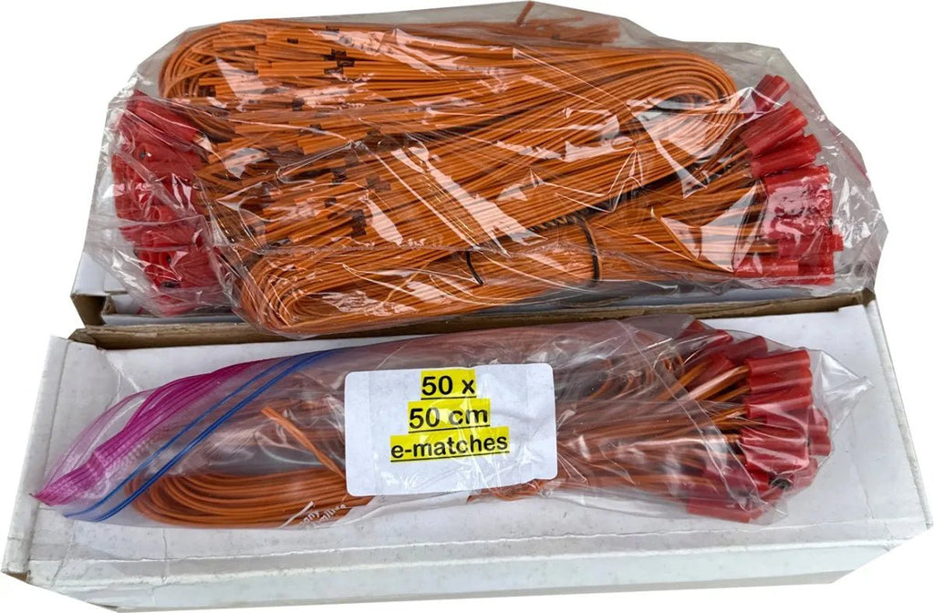 a package of orange and pink e-match wires