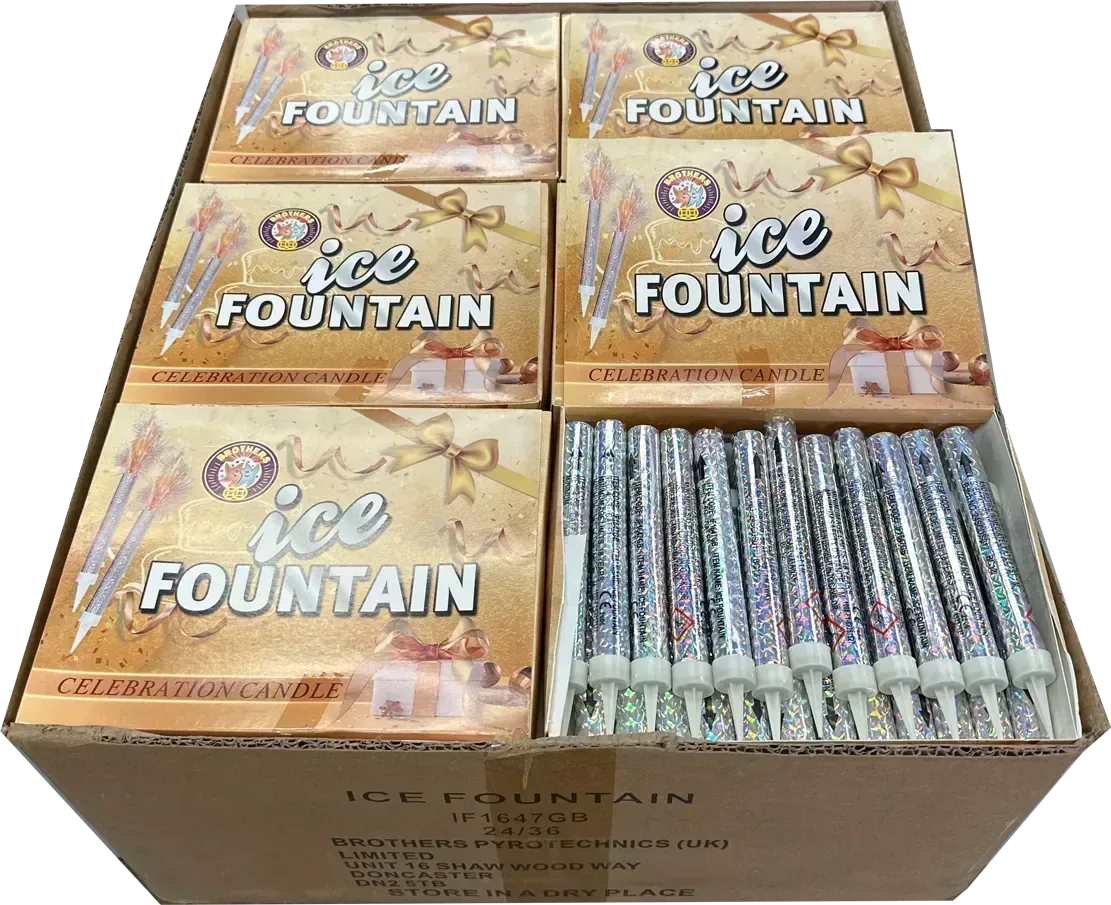 Case of 864 Ice Fountains case deal by Brothers Pyrotechnics