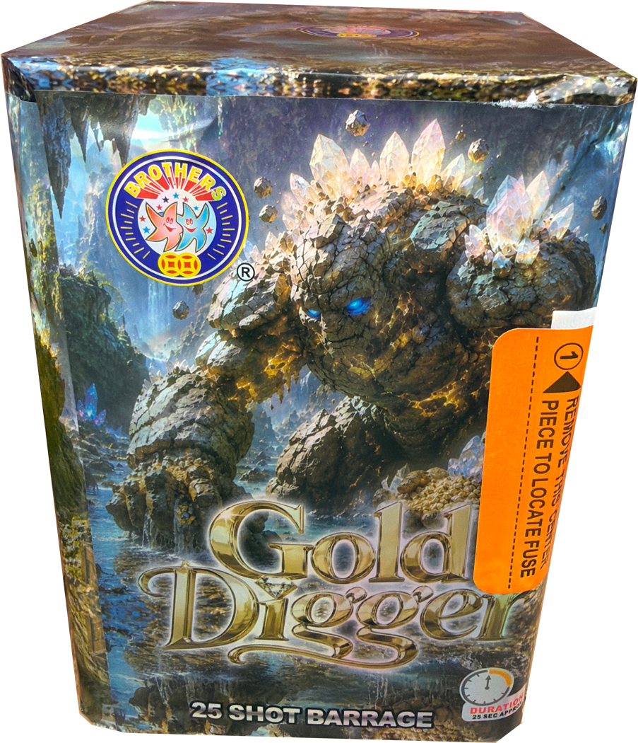 Gold Digger 25-shot cake firework by Brothers Pyrotechnics