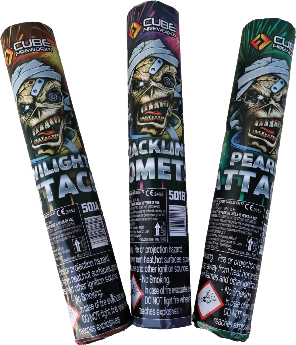 Attack Candles triple pack, three 56-shot candle barrages by Cube Fireworks