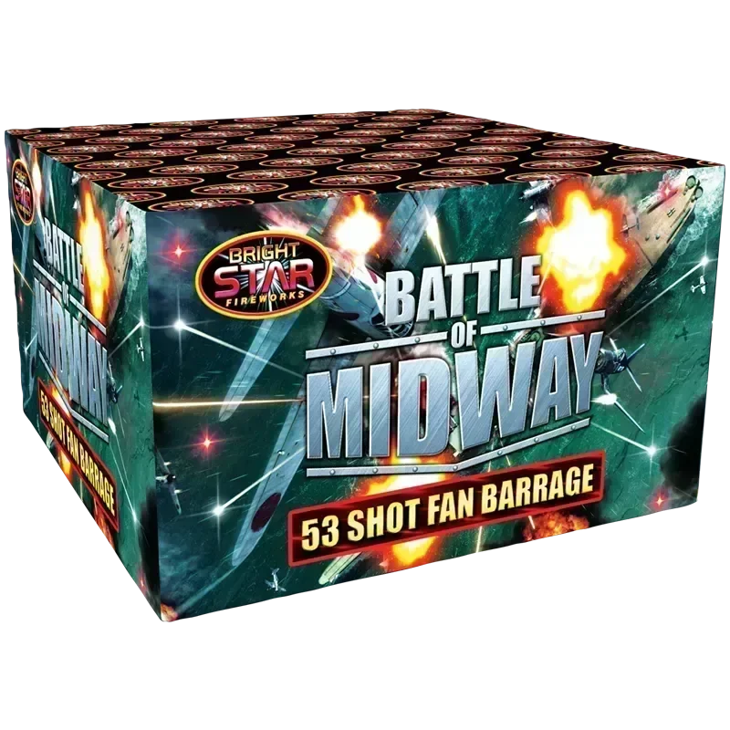 Battle Of Midway 53-shot fanned F2 cake firework by Bright Star