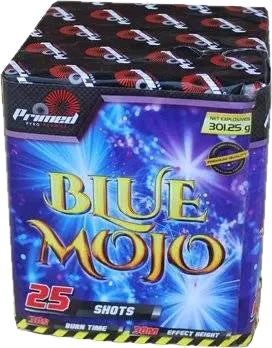 Blue Mojo 25-shot F3 cake firework by Primed Pyrotechnics