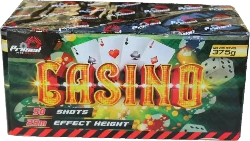 Casino 50-shot cake firework by Primed Pyrotechnics