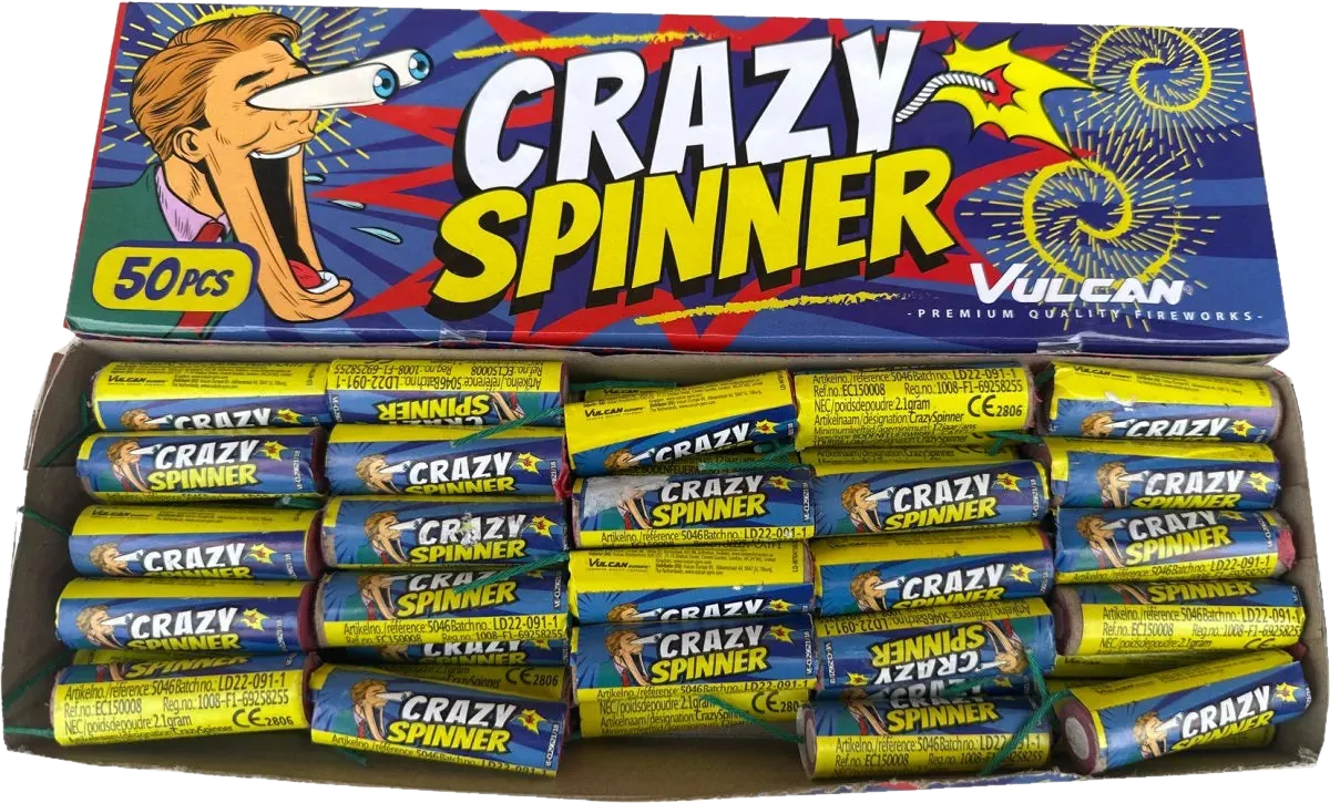 Crazy Spinners by Vulcan Fireworks, 50-pack of F1 ground spinner fireworks for back-garden displays