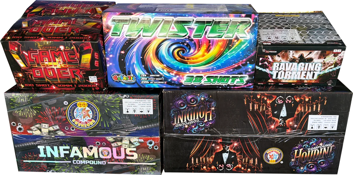 Fearsome Five five-compound complete display firework pack by Galactic Fireworks