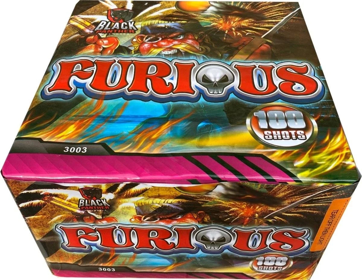 Furious 100-shot F2 cake firework by Black Panther