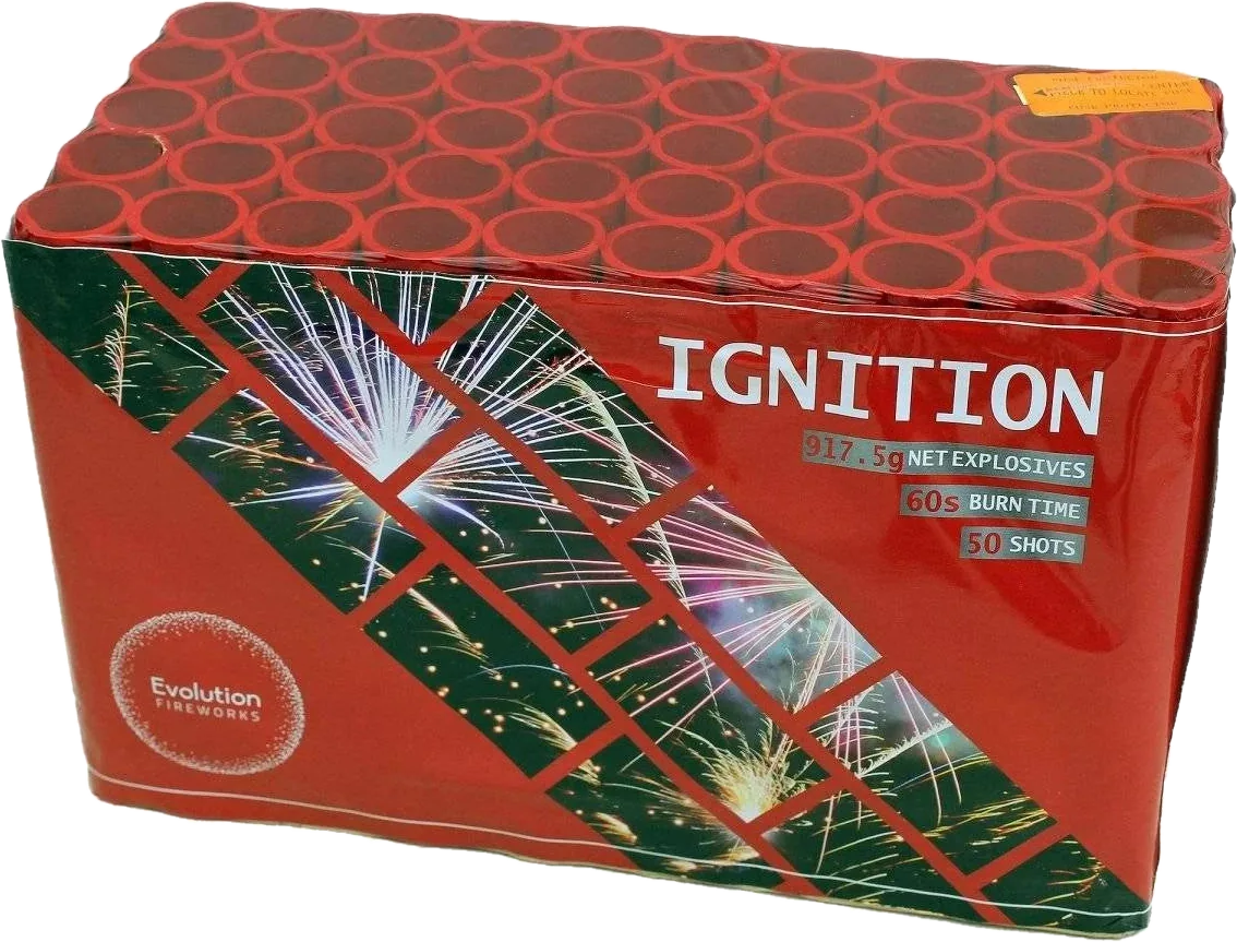 Ignition 50-shot F3 cake firework by Evo Fireworks