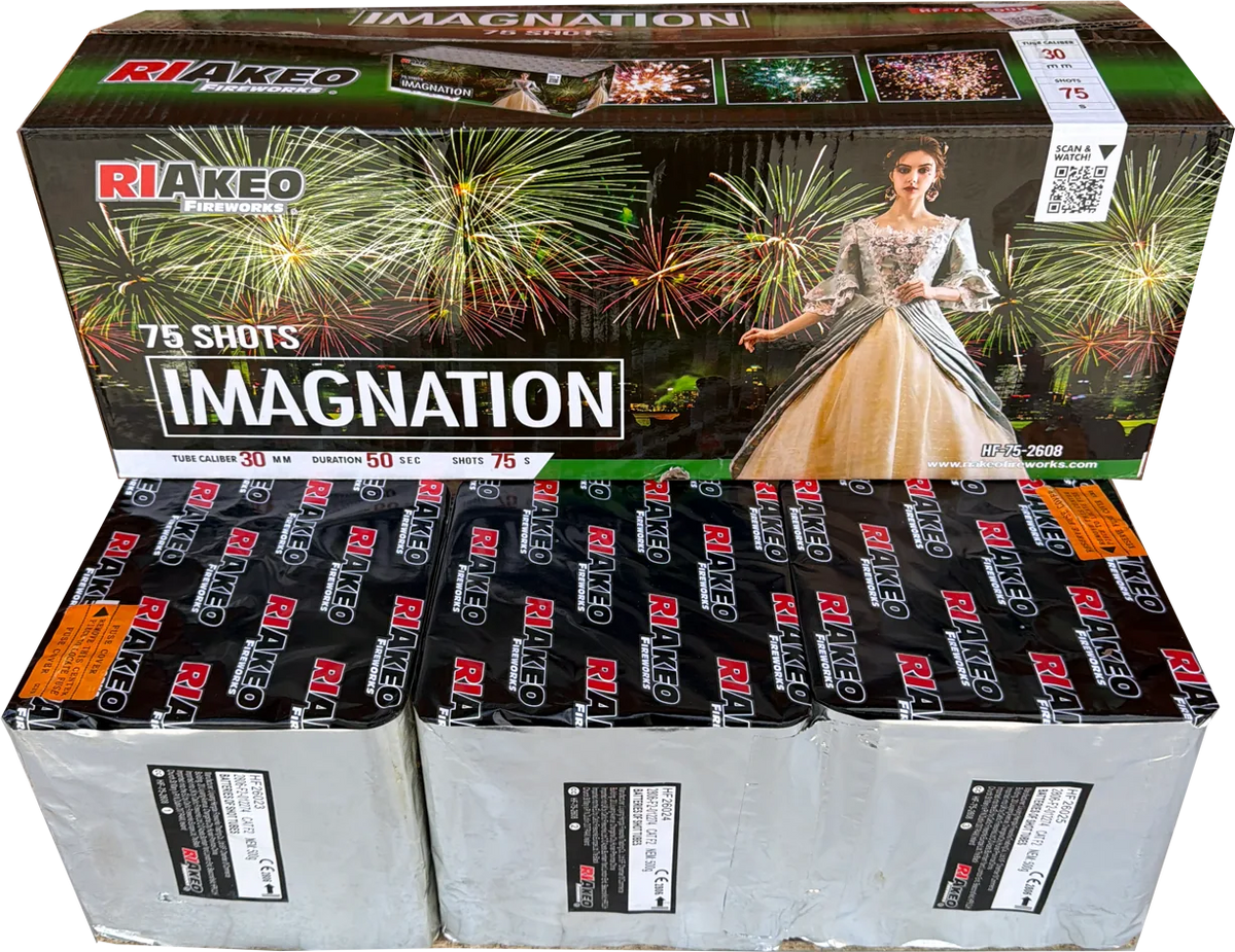 Imag-Nation 75-shot fanned F2 compound firework by Riakeo
