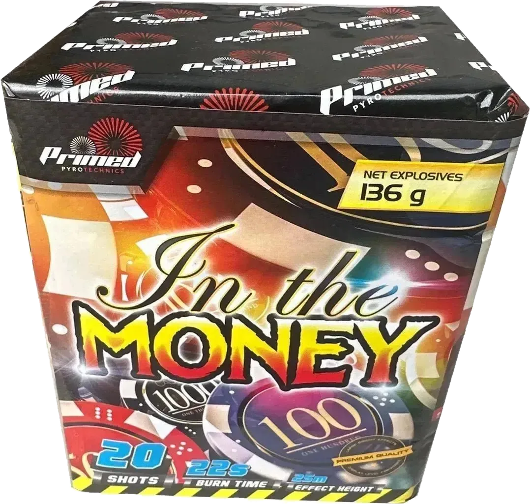 In The Money 20-shot garden firework cake by Primed Pyrotechnics