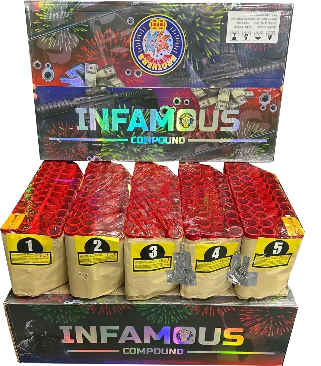 Infamous 210-shot fanned compound firework by Brothers Pyrotechnics
