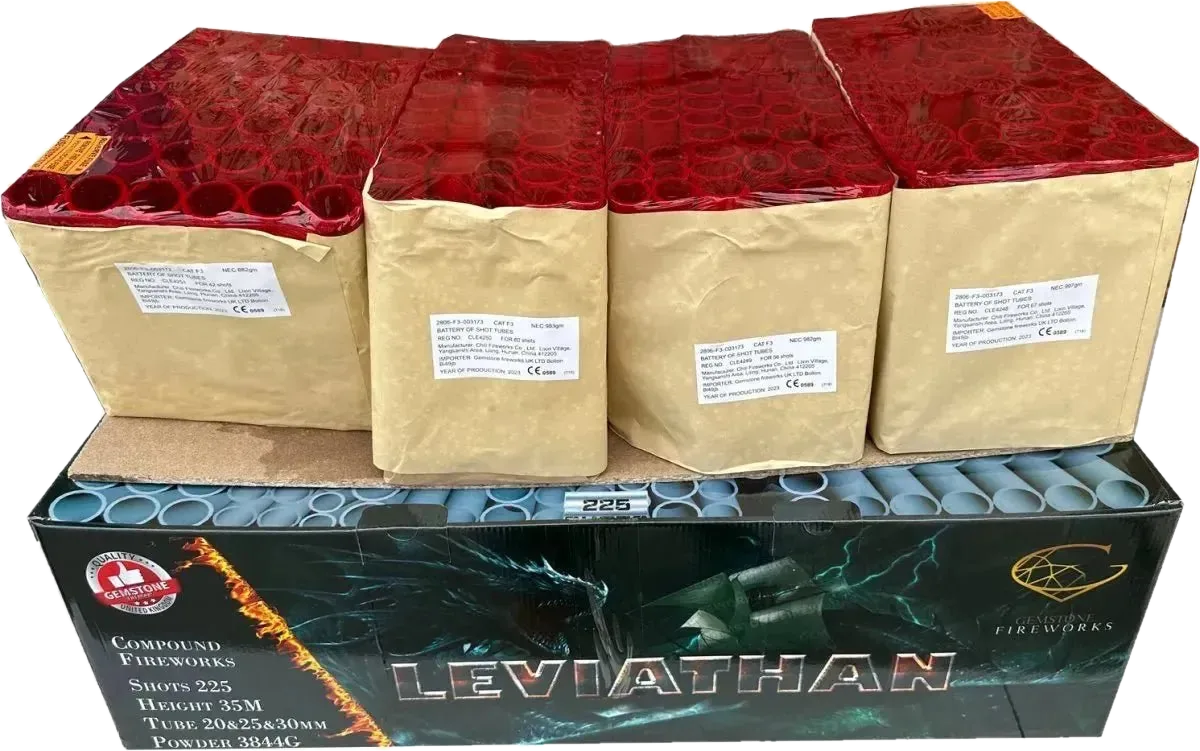 Leviathan 225-shot fanned F3 compound firework by Gemstone