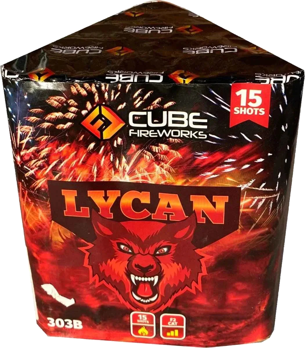 Lycan 15-shot cake firework by Cube Fireworks