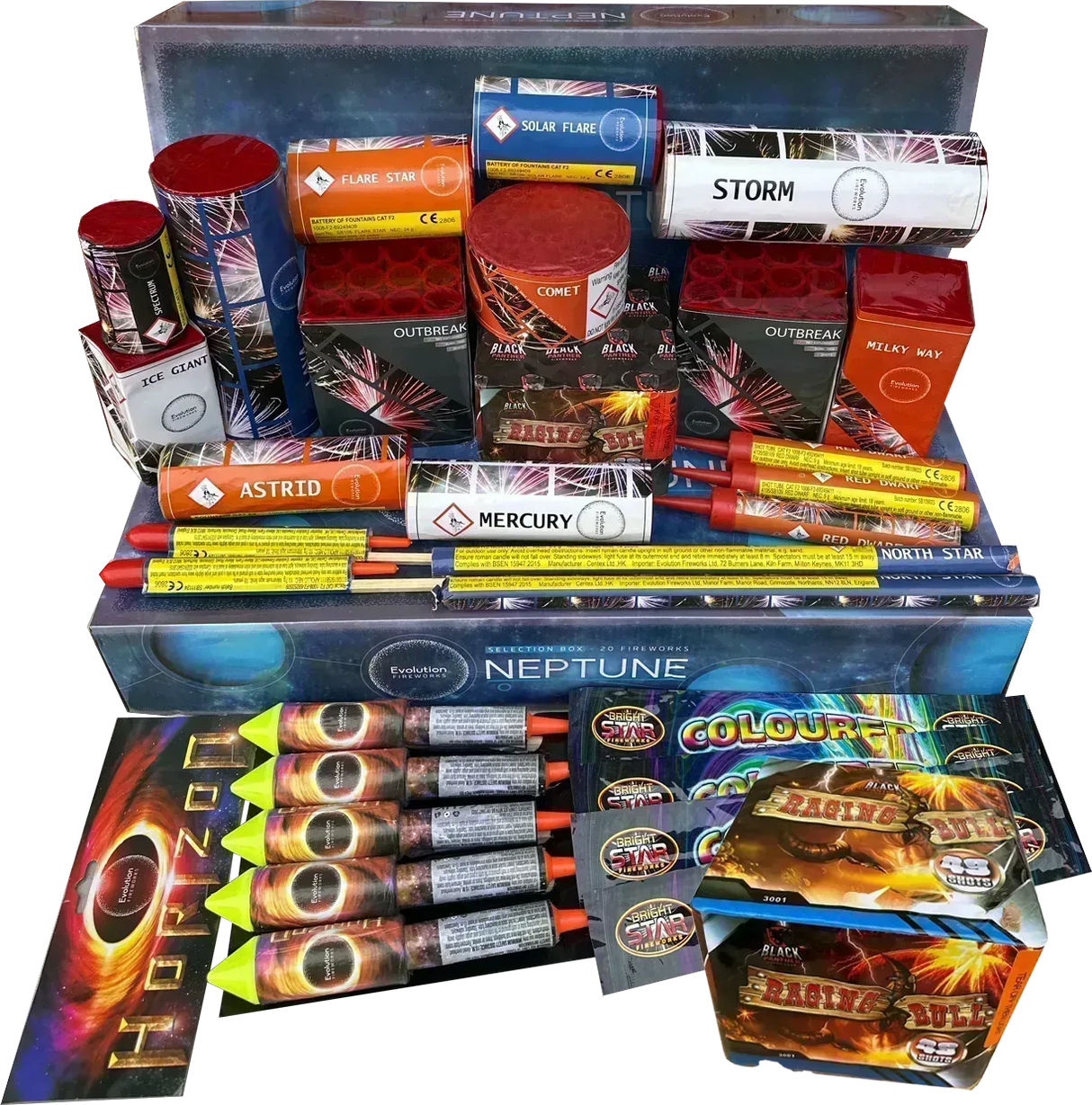 Galactic Fireworks Neptune Bargain Bag containing 26 mixed garden fireworks.