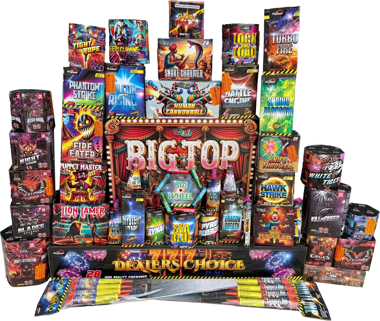 Galactic Fireworks Night Blade Pack containing 48 assorted fireworks.