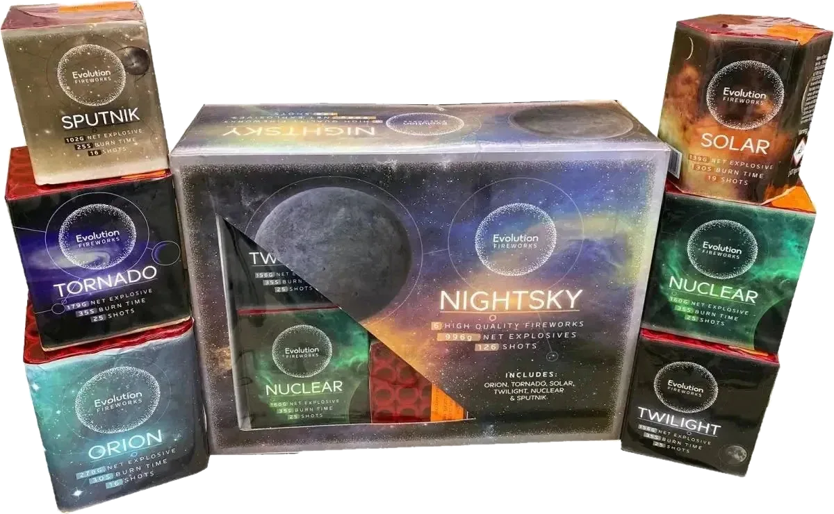 Night Sky Box 6-cake F3 cake pack firework by Evo Fireworks