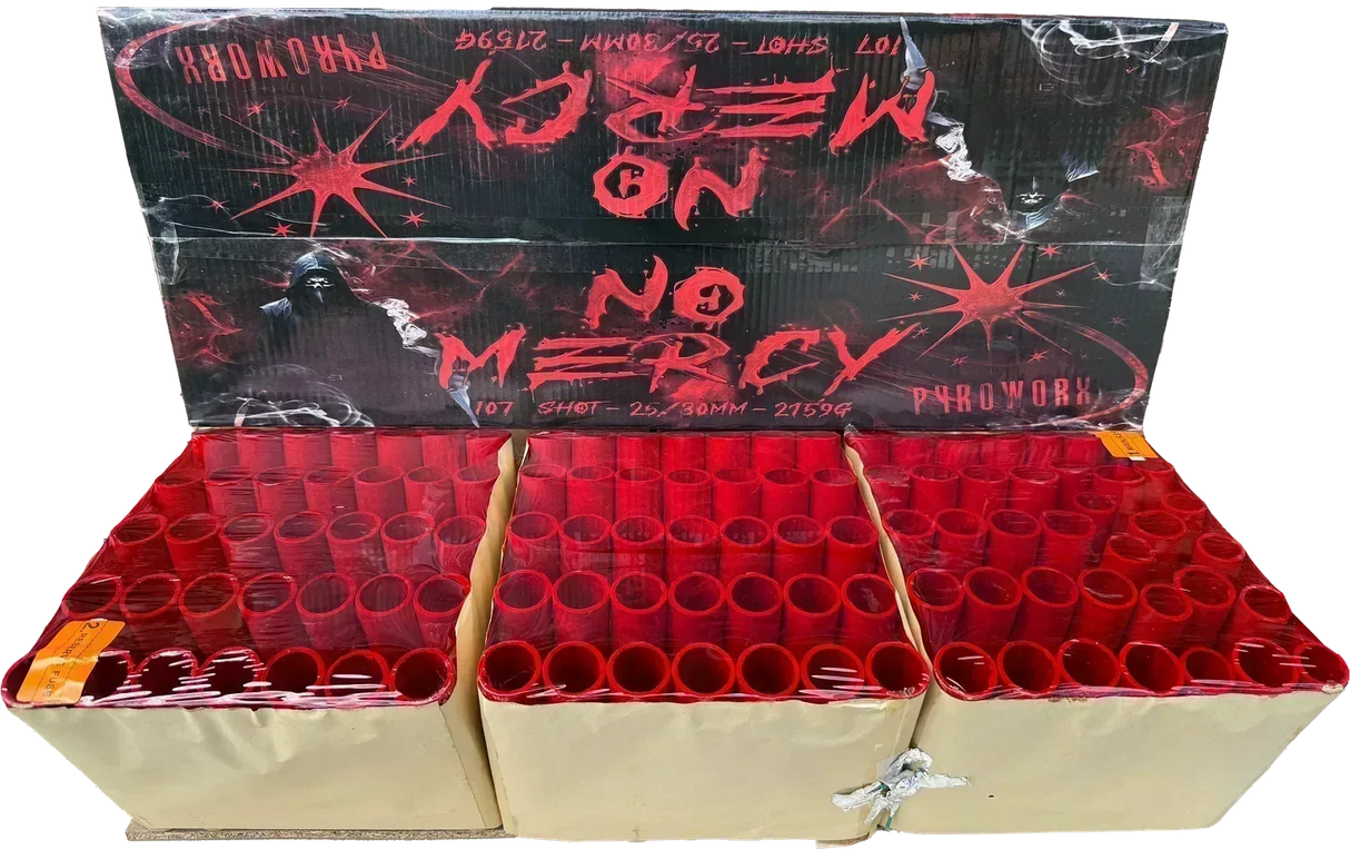No Mercy 107-shot fanned compound firework by Pyroworx