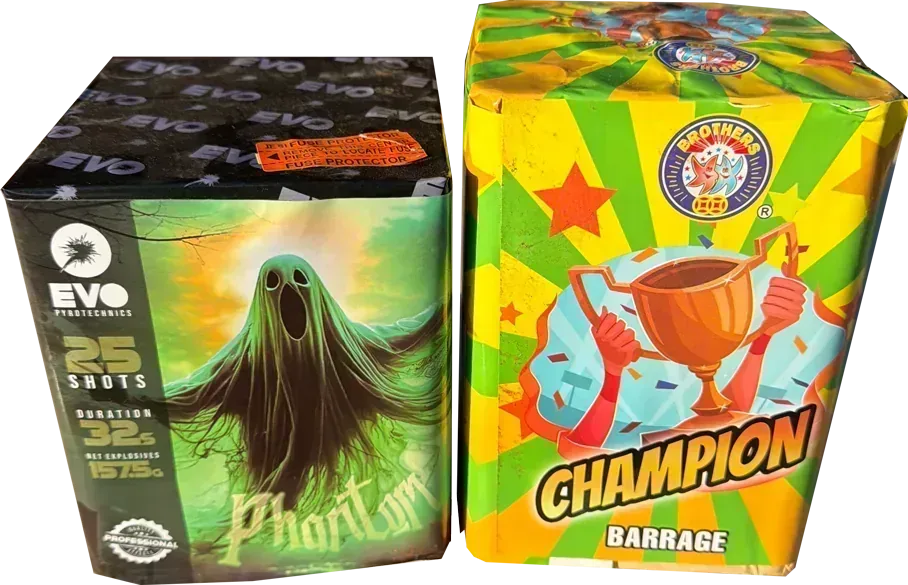 Phantom and Champion firework cakes twin pack.