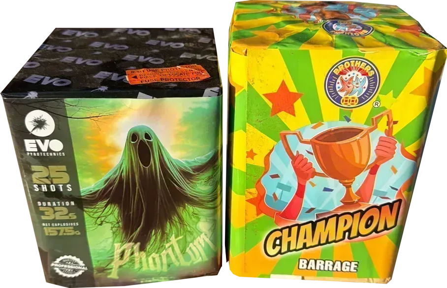 Phantom and Champion firework cakes twin pack.