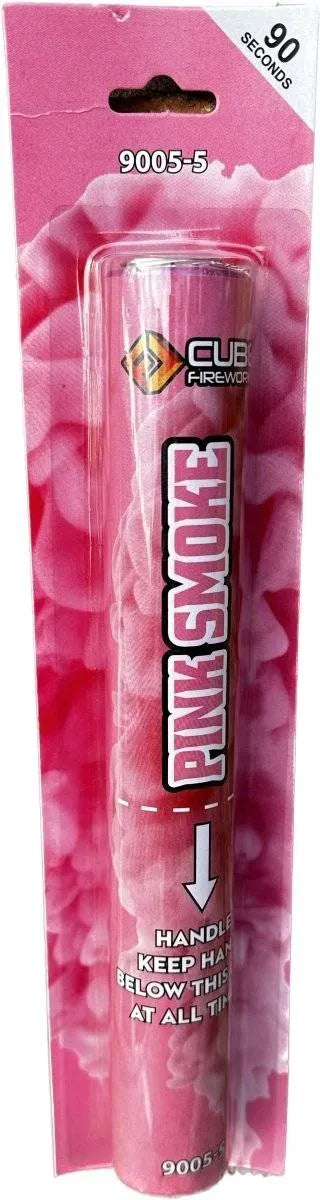 Pink Handheld Smoke Grenade by Cube Fireworks, pink wire-pull smoke for gender reveals, 60–90 seconds