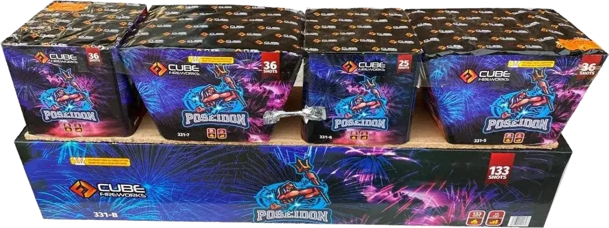 Poseidon 133-shot fanned compound firework by Cube Fireworks