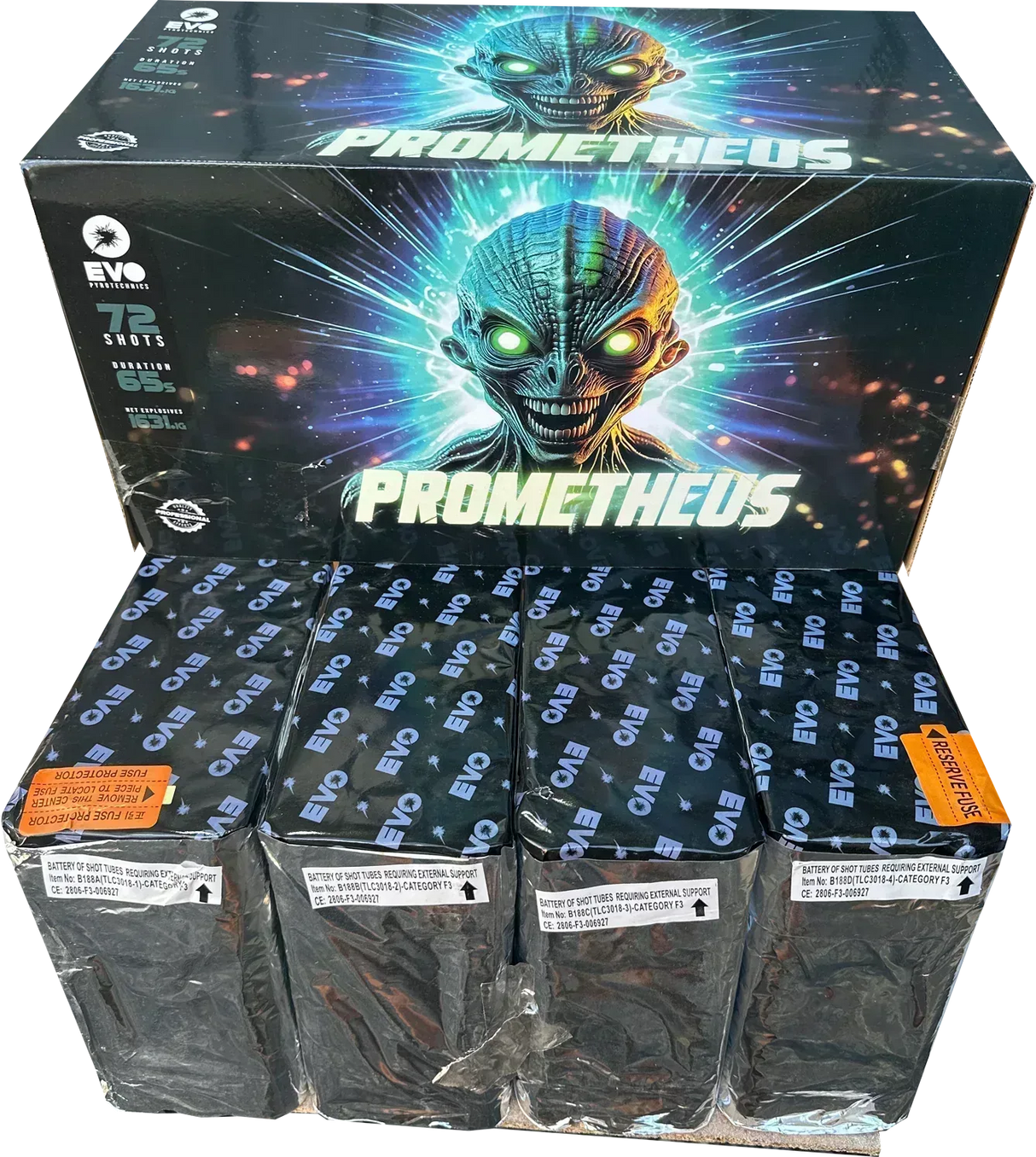 Prometheus 72-shot fanned compound firework by Evo Fireworks