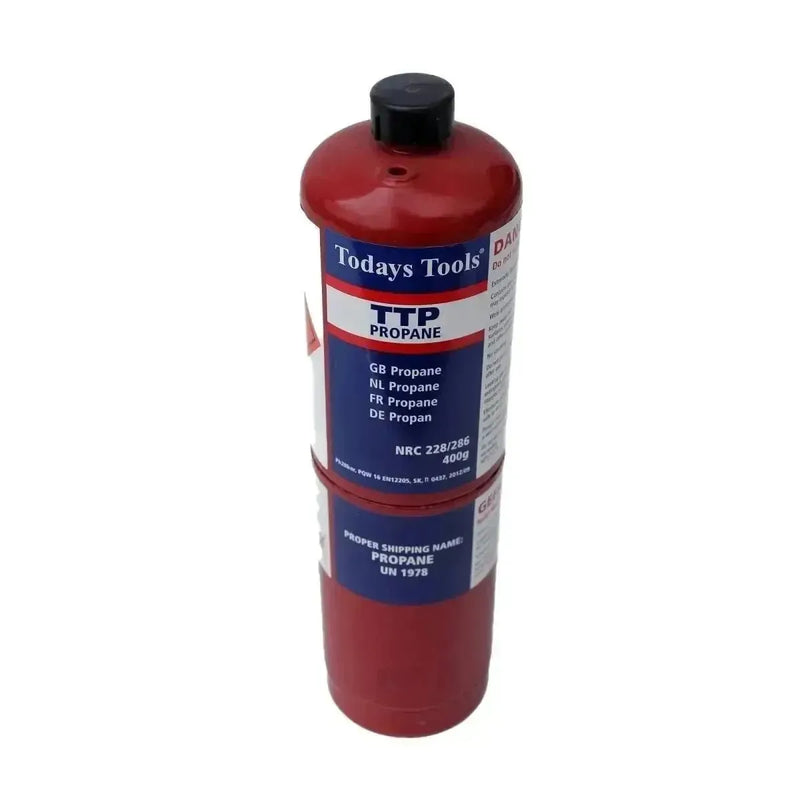 Propane Gas Bottle by Todays Tools, compatible with Rothenberger torches, red cylinder for firing equipment in hardware fuel category.