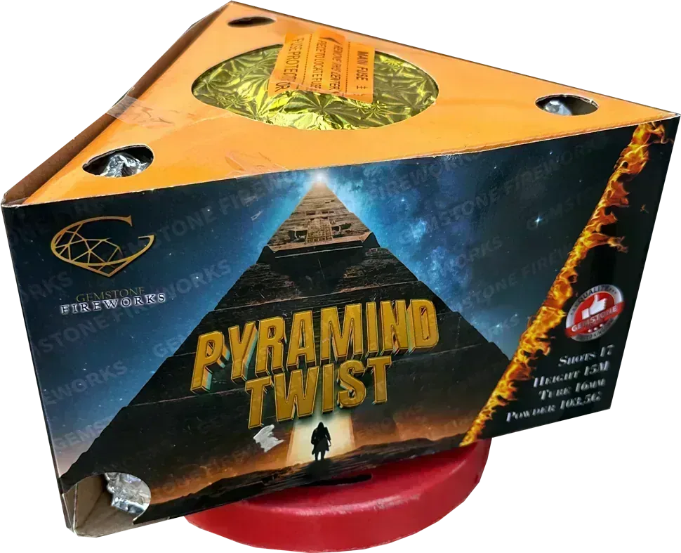 Pyramid Twist fountain by Gemstone Fireworks emitting spinning sparks.