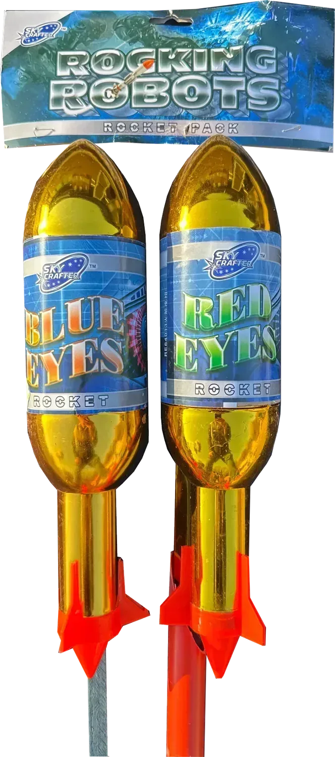 Rocking Robots 1.3G Rockets twin pack by Sky Crafter showing large burst effects.