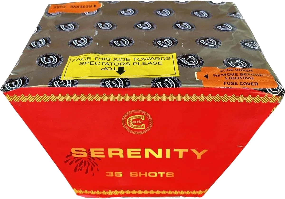 Serenity 35-shot fanned low-noise F2 cake firework by Celtic