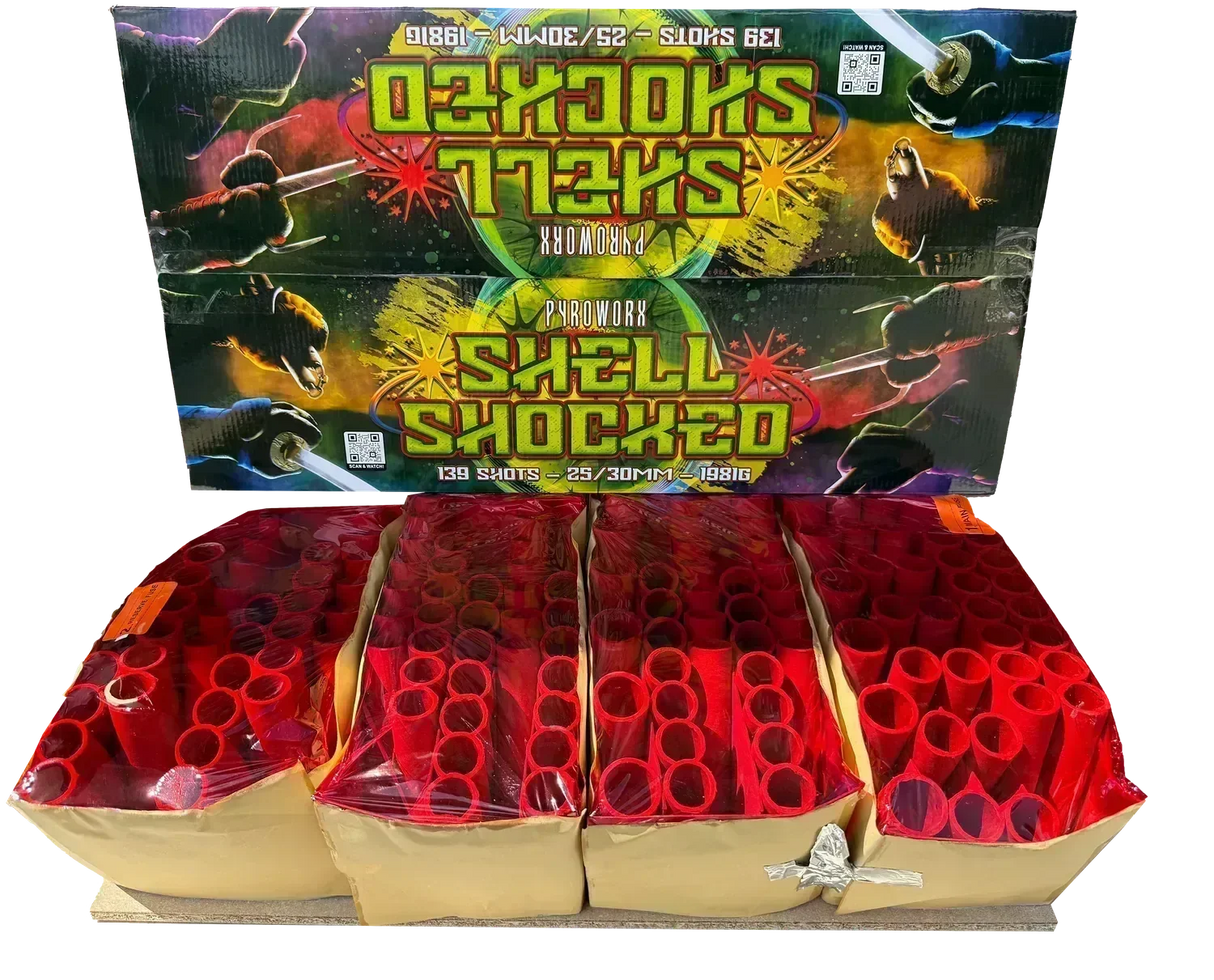 Shell Shocked 139-shot fanned compound firework by Pyroworx