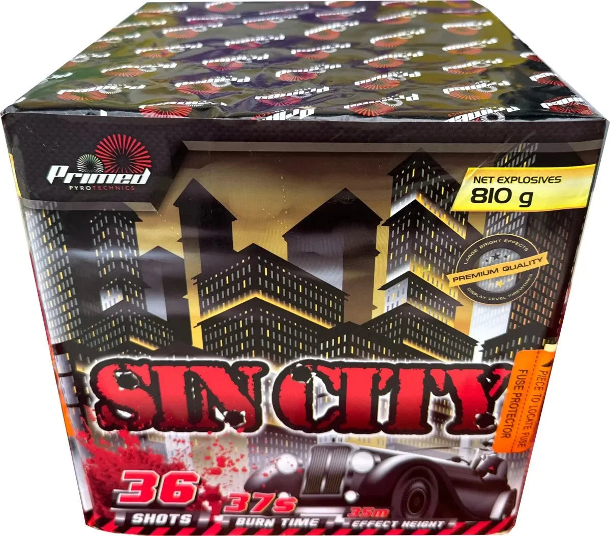 Sin City 36-shot F3 cake firework by Primed Pyrotechnics