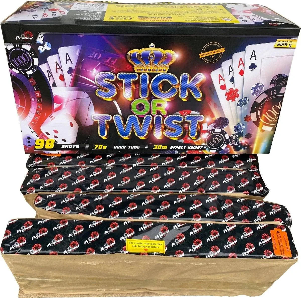 Stick Or Twist 98-shot fanned F3 compound firework by Primed Pyrotechnics