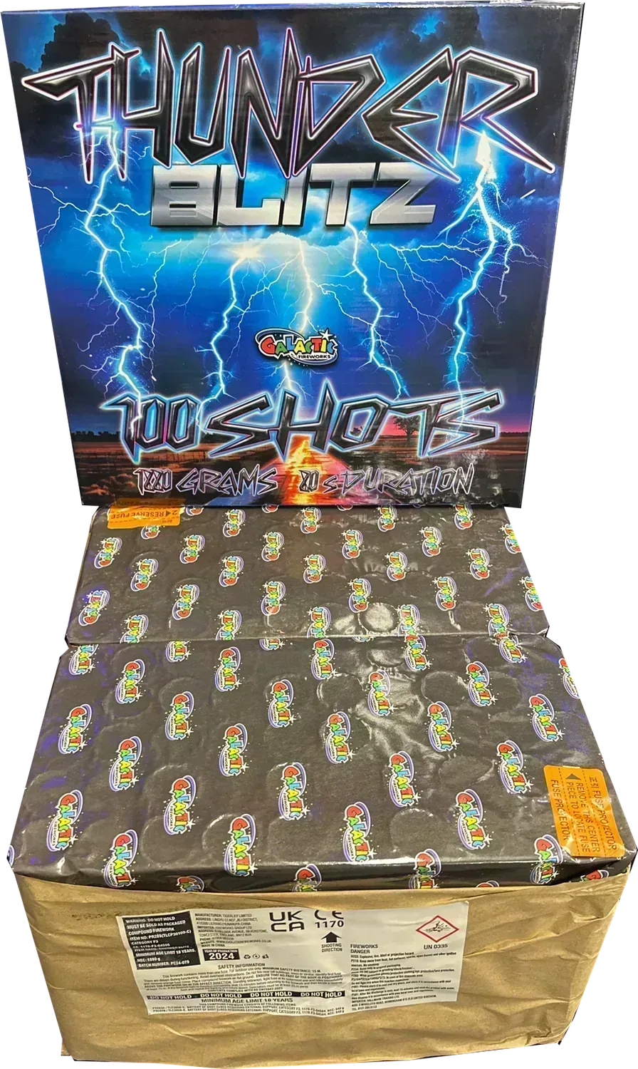 Thunder Blitz 100 shot heavyweight compound firework by Galactic Fireworks.