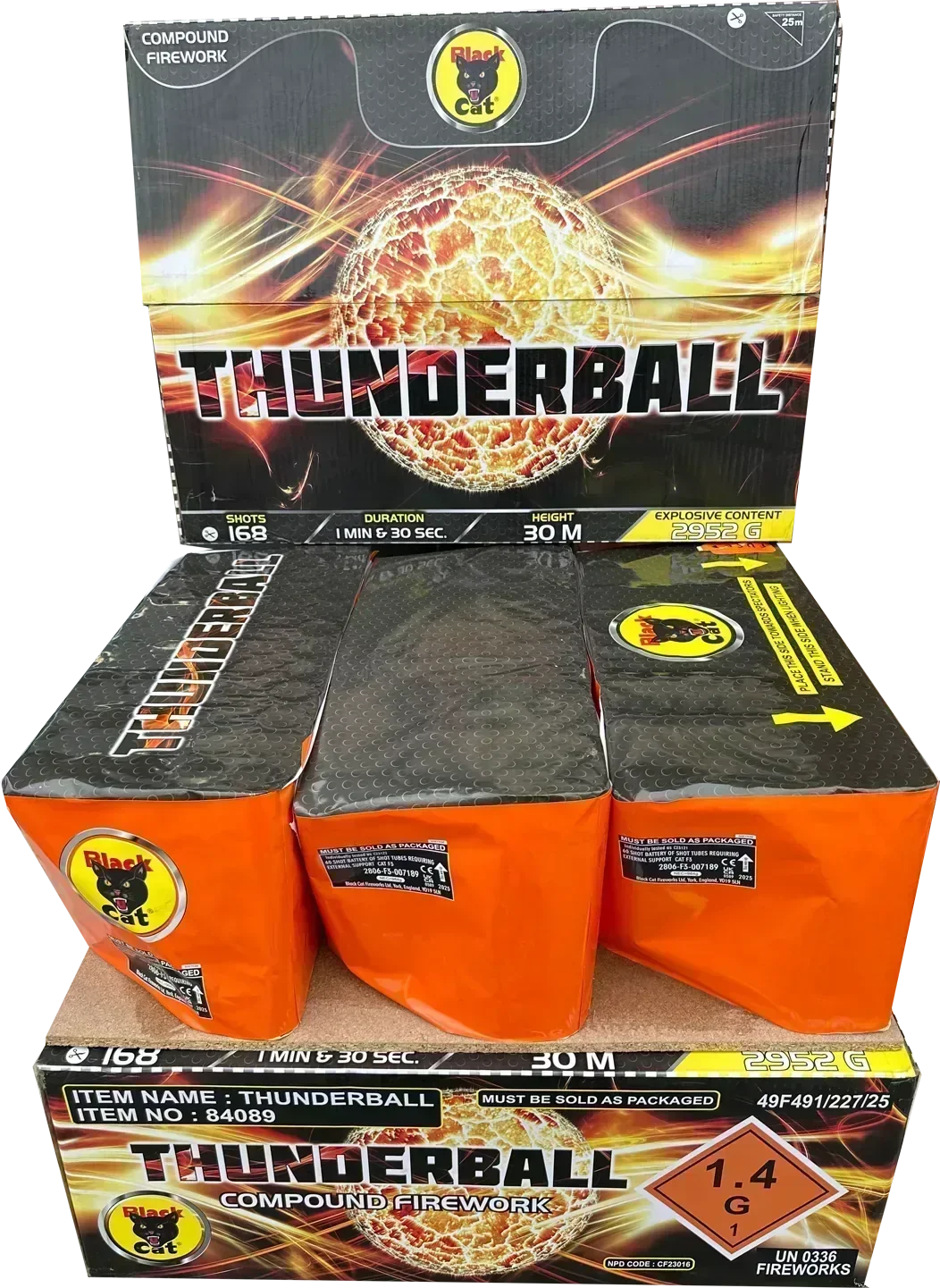 Thunderball 168-shot fanned compound firework by Black Cat
