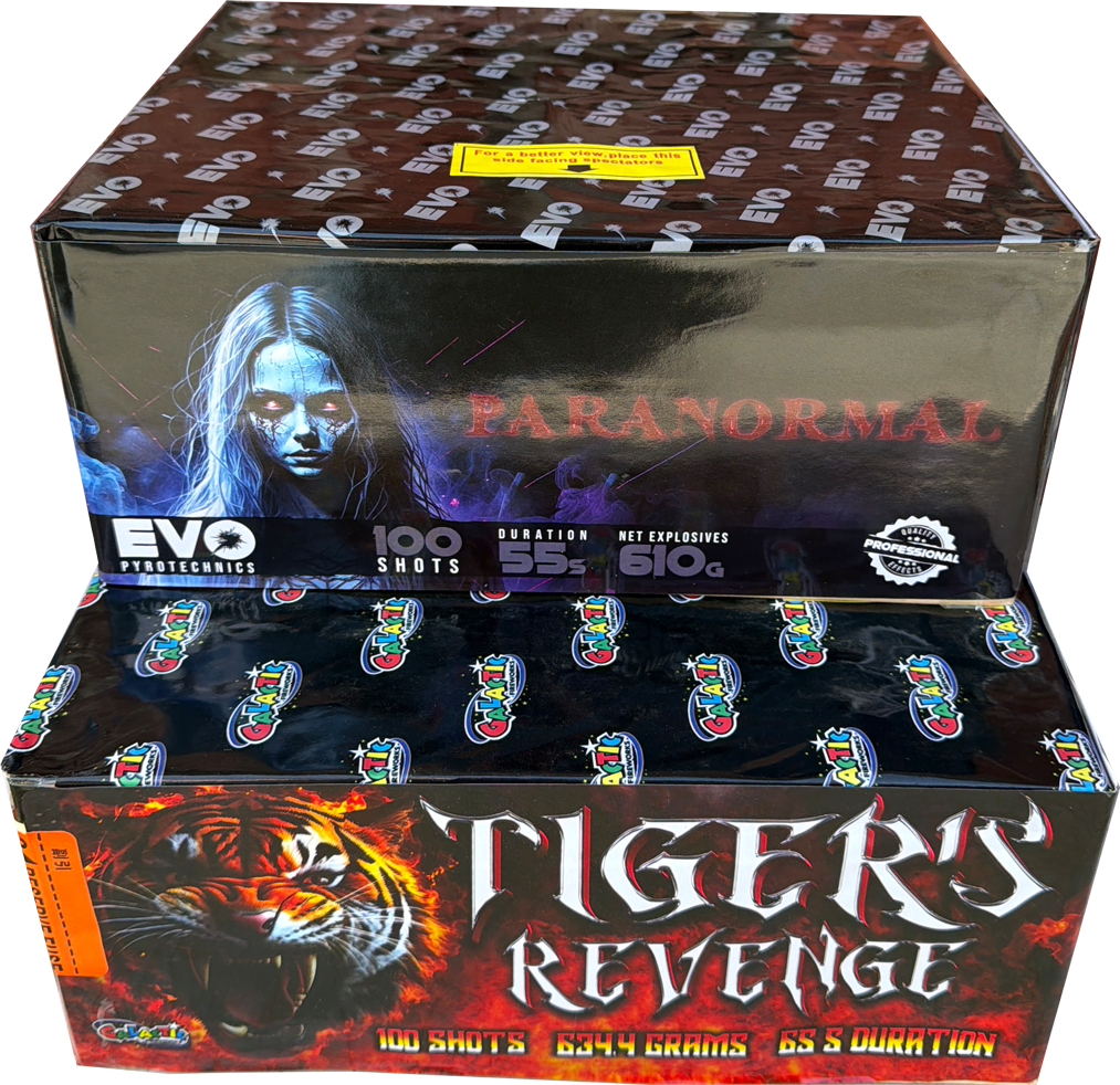 Tigers Revenge & Paranormal firework bundle by Galactic Fireworks and Evo Fireworks
