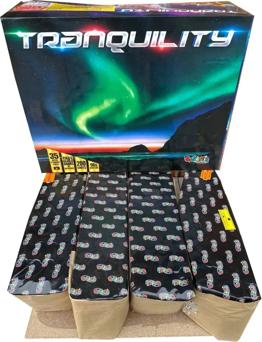 Tranquility 200-shot fanned low-noise F3 compound firework by Galactic Fireworks