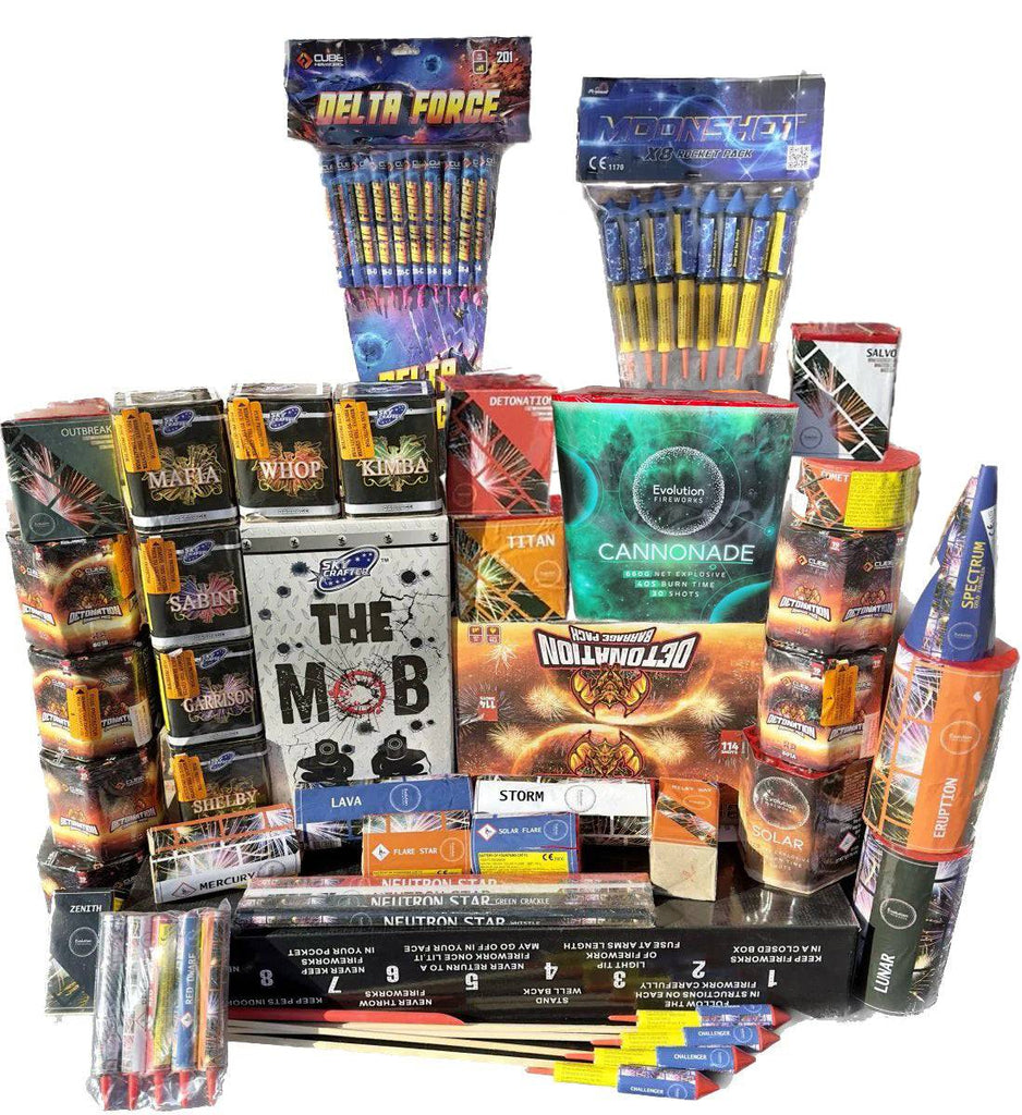 a pile of fireworks sitting on top of each other