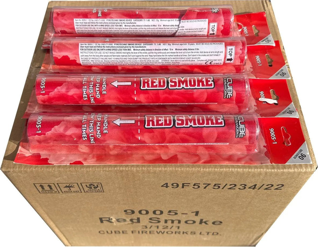 36x Red Handheld Smoke Grenade by Cube Fireworks