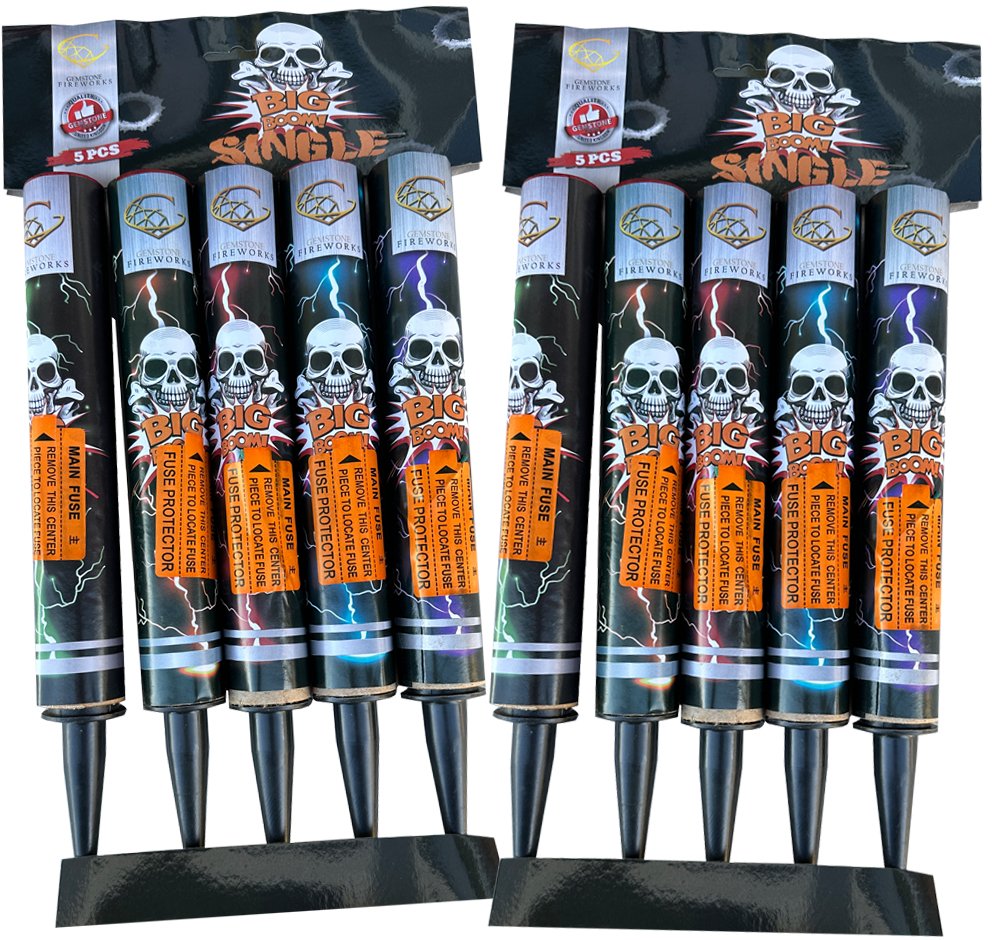a set of six black and orange roman candels with skulls on them