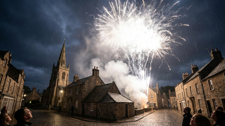 Dramatic salute fireworks exploding over British town