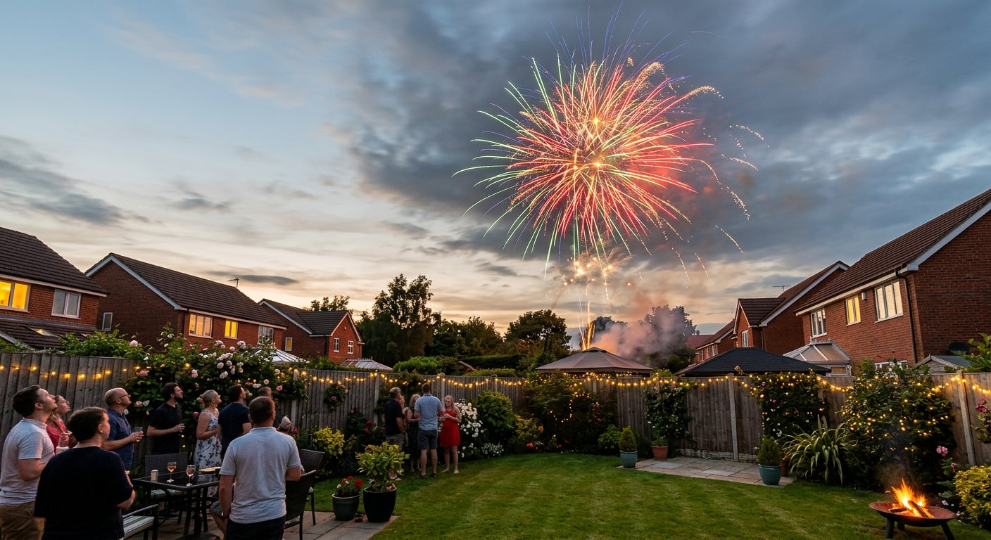 Summer garden fireworks display at twilight - Galactic Fireworks