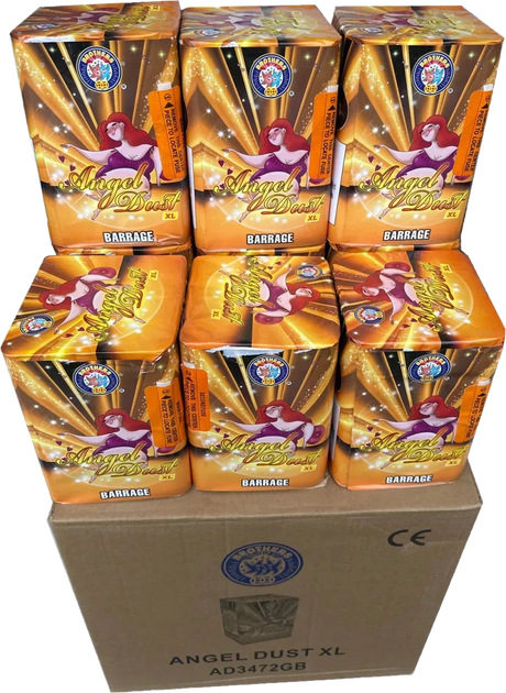 Angel Dust XL 12-case deal by Brothers Pyrotechnics - 16-shot cakes with golden horsetail effects