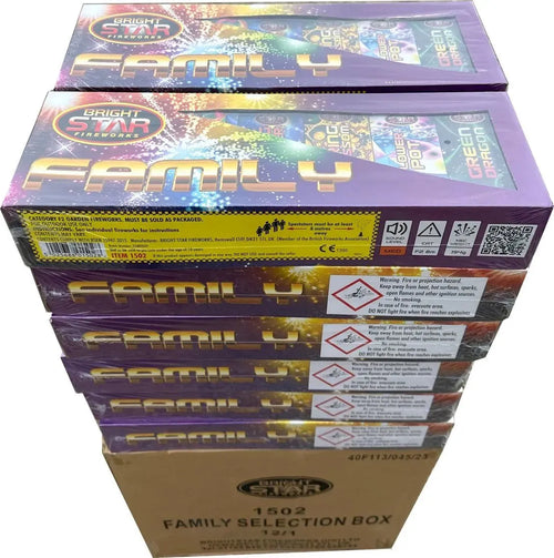 Family Box 12-case deal by Bright Star - selection boxes with 18 mixed fireworks