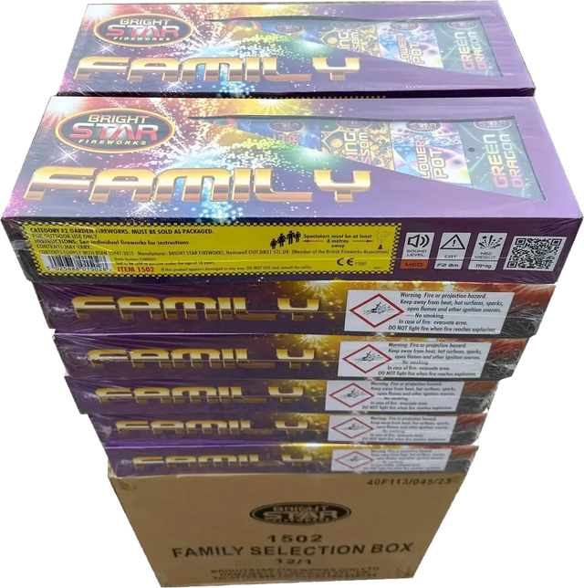 Family Box 12-case deal by Bright Star - selection boxes with 18 mixed fireworks
