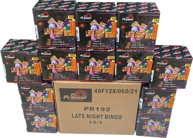 12x Late Night Bingo case deal, 20-shot 1.3G cake, Primed Pyrotechnics, F2 garden firework