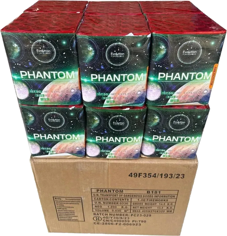 12x Phantom 25-shot cake case, Evo Fireworks, 1.4G F2