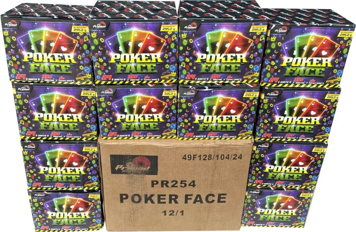 12x Poker Face 24-shot cake case, Primed Pyrotechnics, 1.3G F3