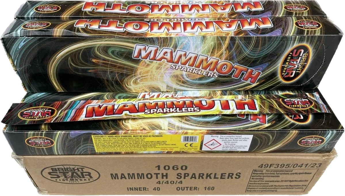 Bulk case of 160 packs of 18 inch Mammoth Sparklers by Galactic Fireworks